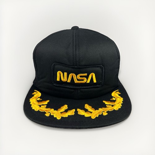 Vintage NASA Hat 80s Trucker w/ Scrambled Eggs Black Cap w/ Patch, Yupoong