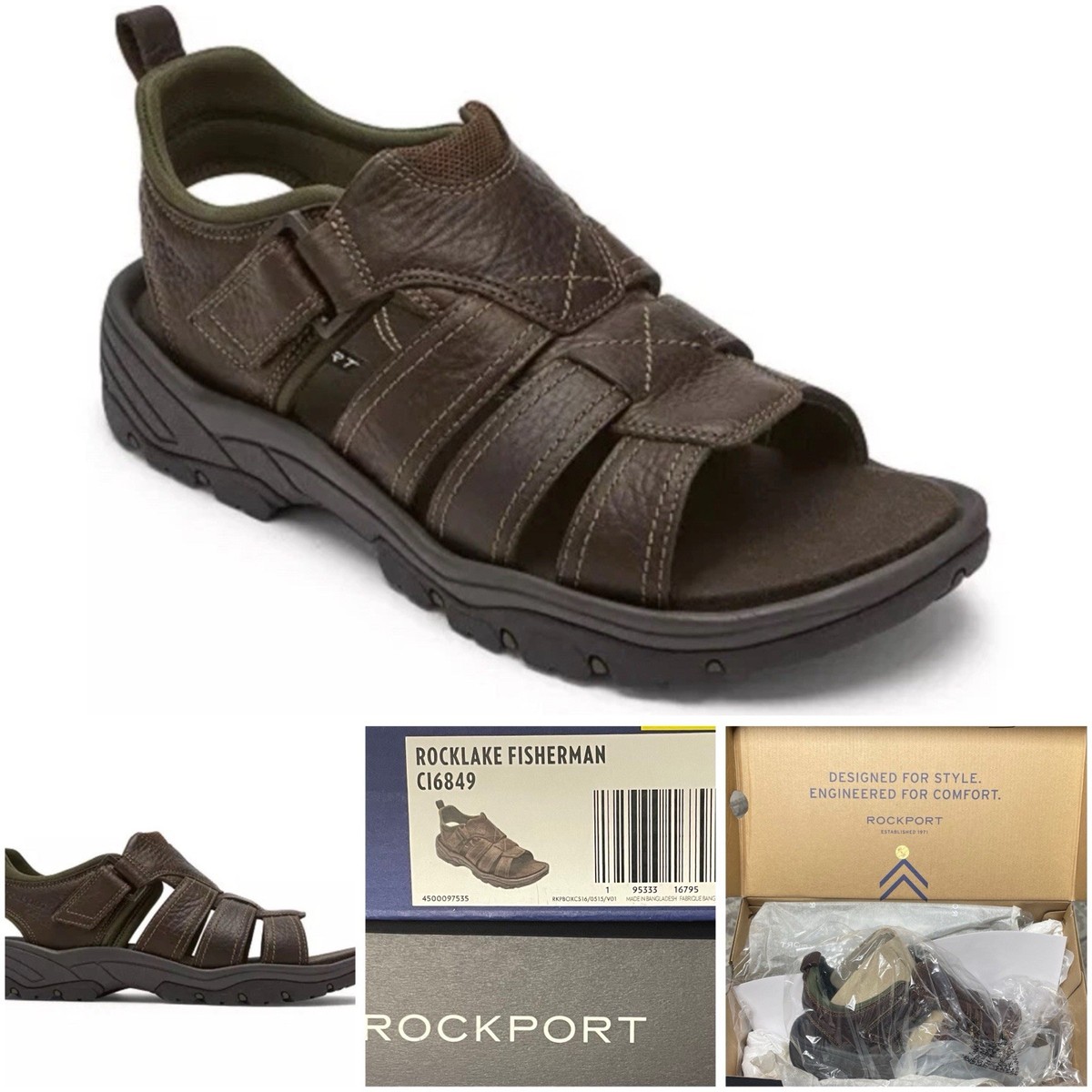 Rockport Rocklake Fisherman Men Sandals Brown Leather Medium  display picture 1