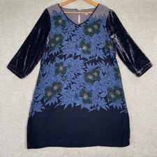 White Stuff Dress Tunic Size 12 Blue Velour 3/4 Length Sleeves Women’s Floral