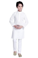 Kids ethnic wear cotton kurta pajama set for boys 12-18 Months White Chikan