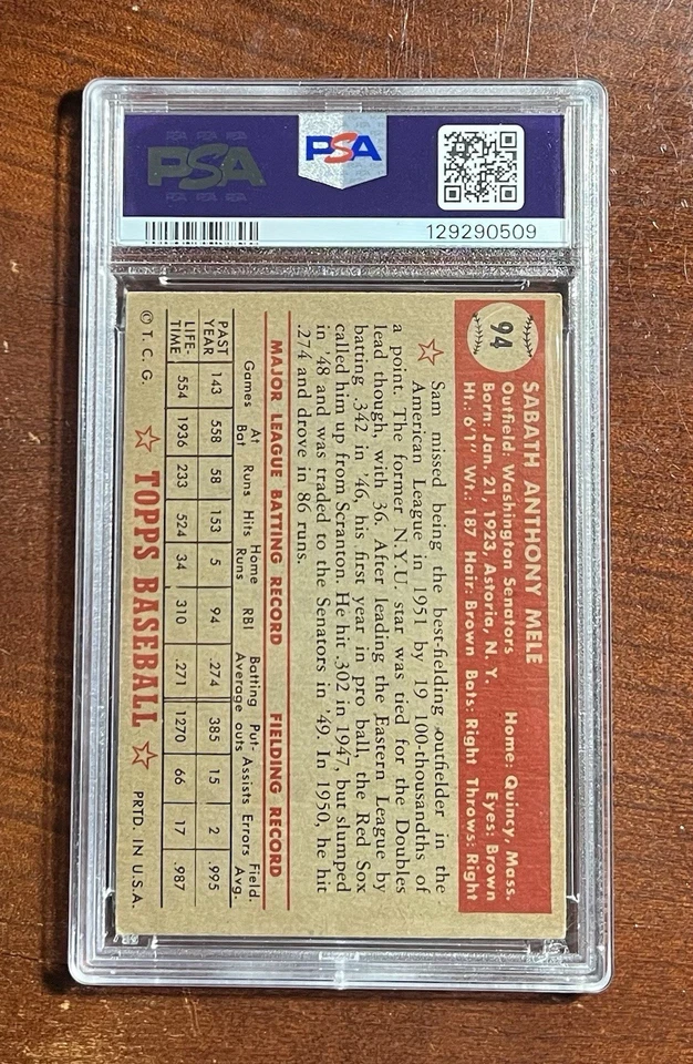 1952 Topps Sam Mele PSA 5🚨EX💎Centered🎯Great Colors🎨JUST GRADED💥Looks Nicer! - Image 2 of 2