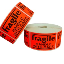 2x3 fragile HANDLE WITH CARE Labels Shipping Peel & Stick (4) RLS of 500 EA