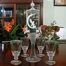 ABSINTHE FAIRY ETCHED ABSINTHE WATER FOUNTAIN SET GLASSES & SPOONS - Gift