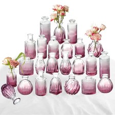 Jarrones Bud 24 a granel, pequeños jarrones púrpura jarrones de vidrio para flores vintage acanalados C