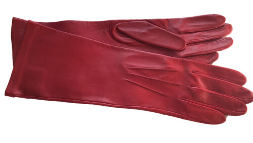 DENTS LADIES LONG LENGTH RED LEATHER UNLINED GLOVES SIZE 7 MED - Picture 1 of 5