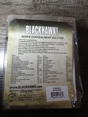 BLACKHAWK SERPA CONCEALMENT HOLSTER BLACK MATTE FINISH BERETTA 92/96 SI 1330 - Picture 3 of 12