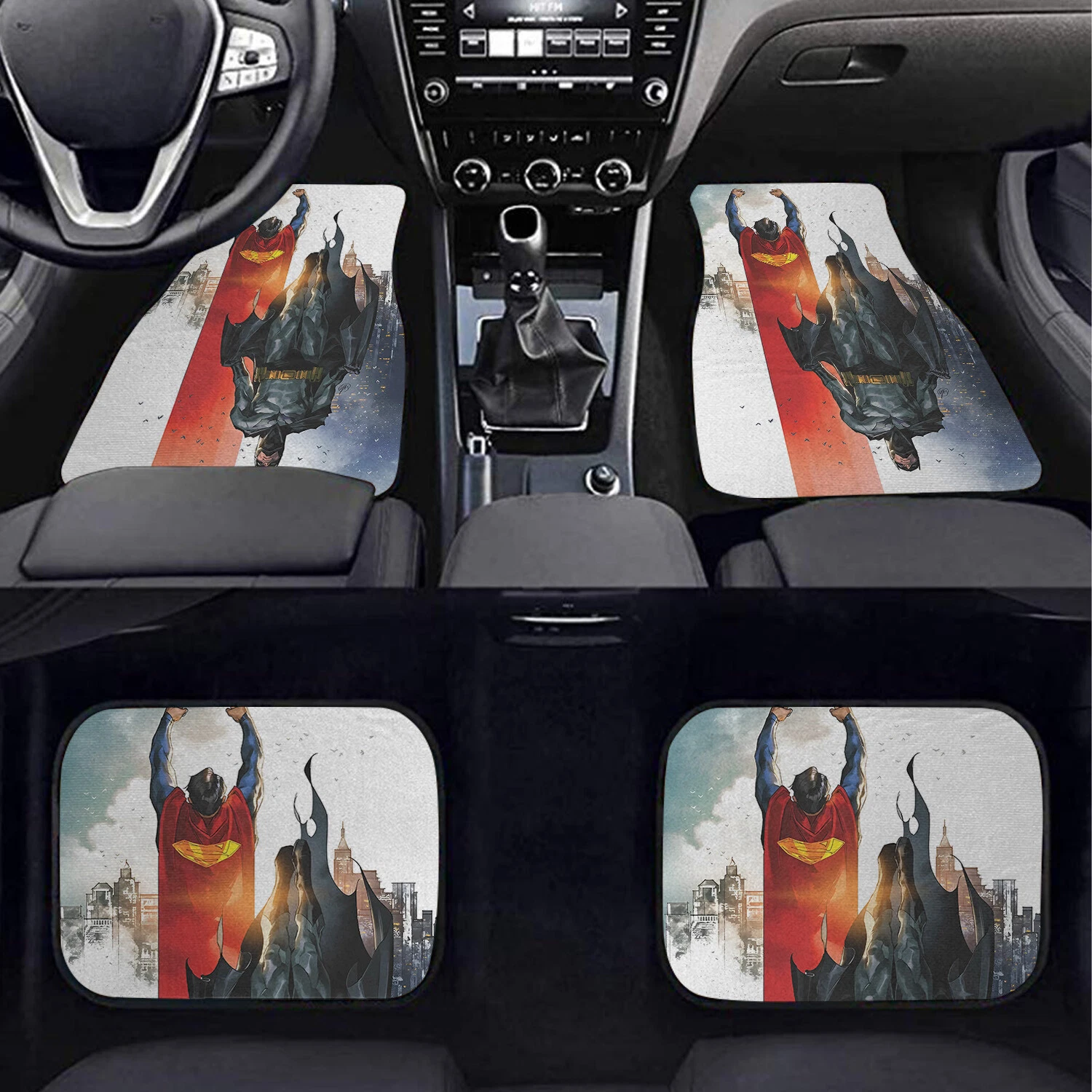 Batman Superman Car Floor Mats 4-Piece Set for Auto Interior