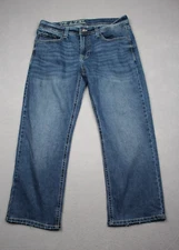 TK Axel Jeans Mens 34x30 Large Cowboy Work Bootcut Blue Denim Distressed