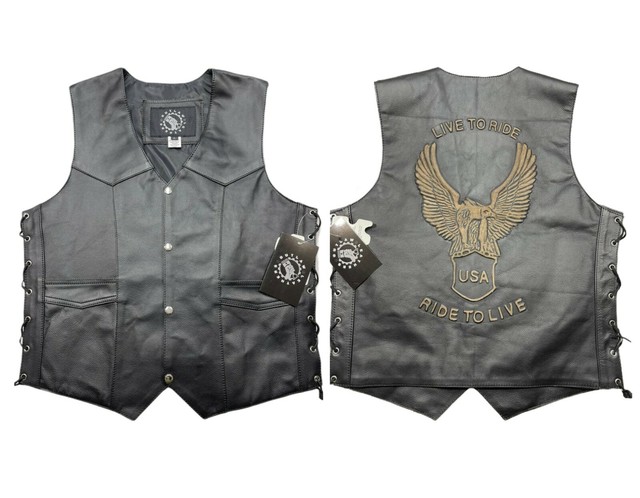 Lederweste Herren Bikerweste Rindsleder Biker Adler geprägt Biker USA Rocker V2