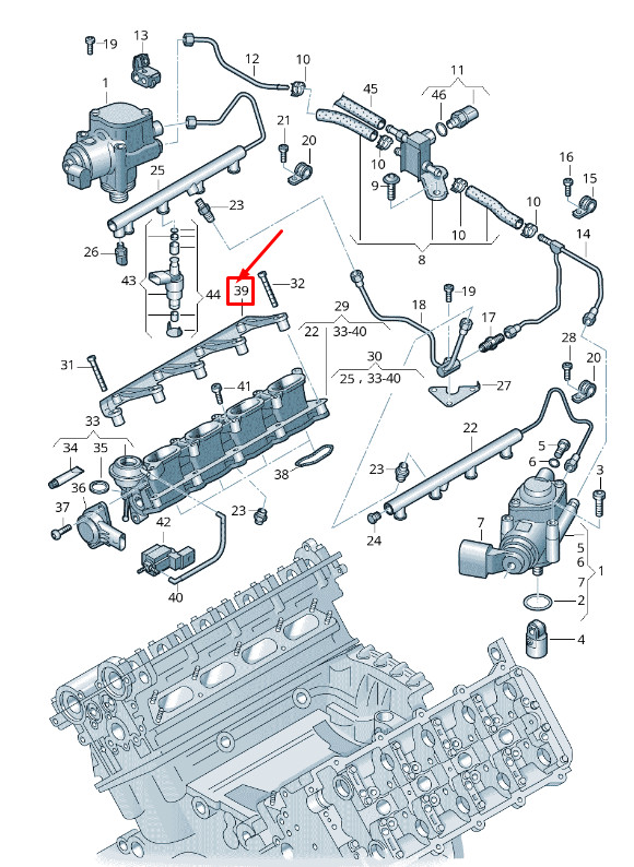 Barre de retenue de rampe d'injection pour Audi A8 4H 079133340C