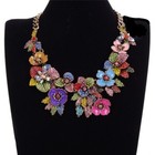 MULTI COLOR FLORAL BOUQUET  VTG Style Pave Rhinestone Enamel Bib Necklace — photo 2