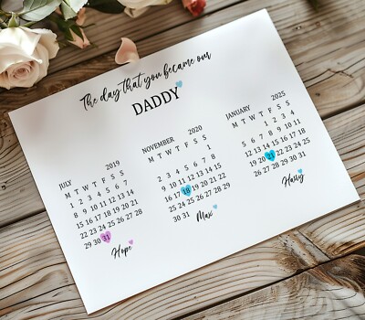 Personalisierter Baby Geburt Kalender Collage Wort Kunstdruck Tag, an dem du unser wurdest / Papa