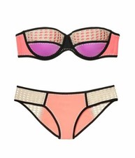 Victoria's Secret Crochet Surf Flirt Bandeau Top 34C Bottoms M Set Peach NWT
