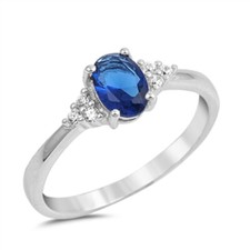 Oval Blue CZ Wedding Ring New .925 Sterling Silver Band Sizes 4-10