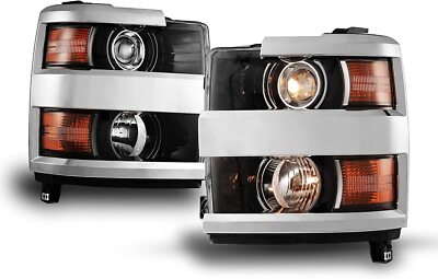 Chrome Headlights For 2015-2019 Chevy Silverado 2500HD 3500 HD Projector LH&RH