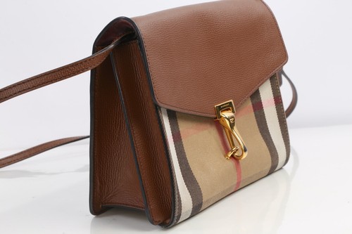Burberry Macken House Check Derby Grain Leather Crossbody Bag Brown England