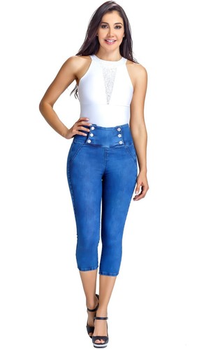 Colombian Capri Jeans Levanta Cola Pantalones de Mujer Cintura Alta LOWLA 239257 - Picture 2 of 12