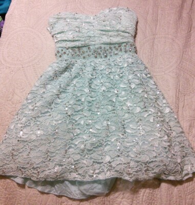 MY MICHELLE Women's Blue/ Green Lace Sequin Strapless Mini Dress Juniors  Size 9 | eBay