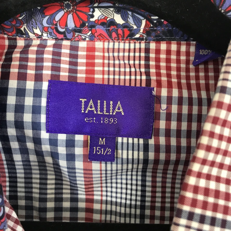 Camisa de hombre Tallia abotonada manga larga roja/azul a cuadros talla M Foto 4 de 4