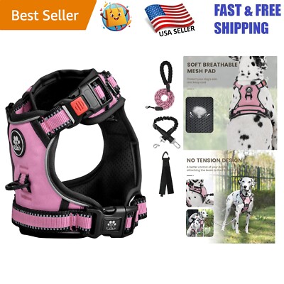 Comfort Fit XL Dog Harness Pink Reflective Vest with Front Lead