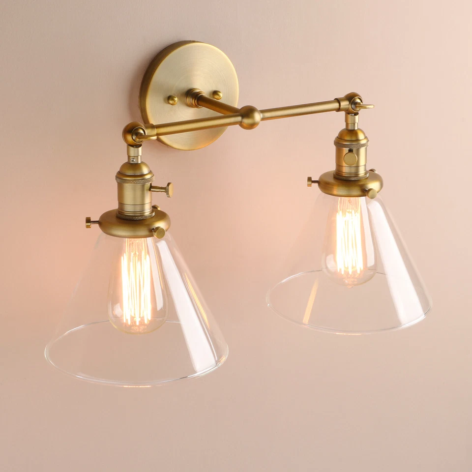 Permo 7.3" Cone Glass Lamp Vintage Industrial Double Arm Wall Sconce Light - Image 4 of 4