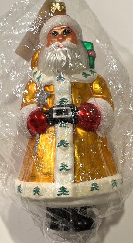 Radko "CANDY SANTA" Ornament Santa GOLD Dress PINE TREES  98-301-PC 7.5”NEW tag