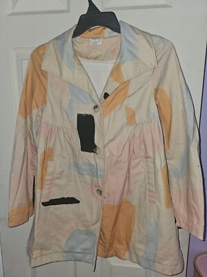 ANTHROPOLOGIE Trench Coat Jacket Moglea Daybreak Abstract Painter 8 