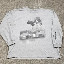 Vtg Dale Earnhardt Jr Shirt Mens Large Gray Budweiser NASCAR Long Sleeve