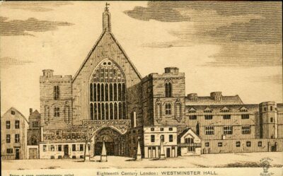Westminster Hall 18. Jahrhundert London Postkarte (1906 Rye Duplex Poststempel) 