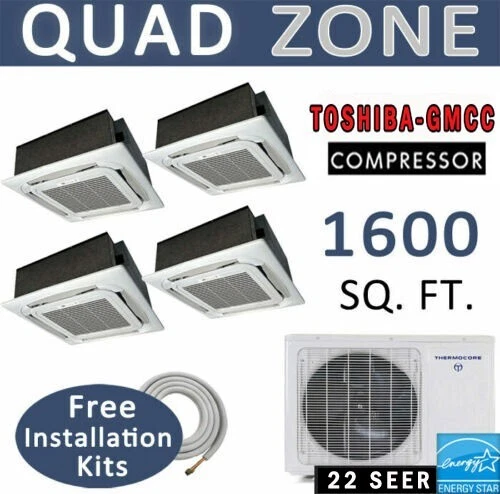 Quad Ductless Mini Split Air Conditioner: 9000 x 4 Ceiling Cassettes - 15ft  kits 371180690573 | eBay
