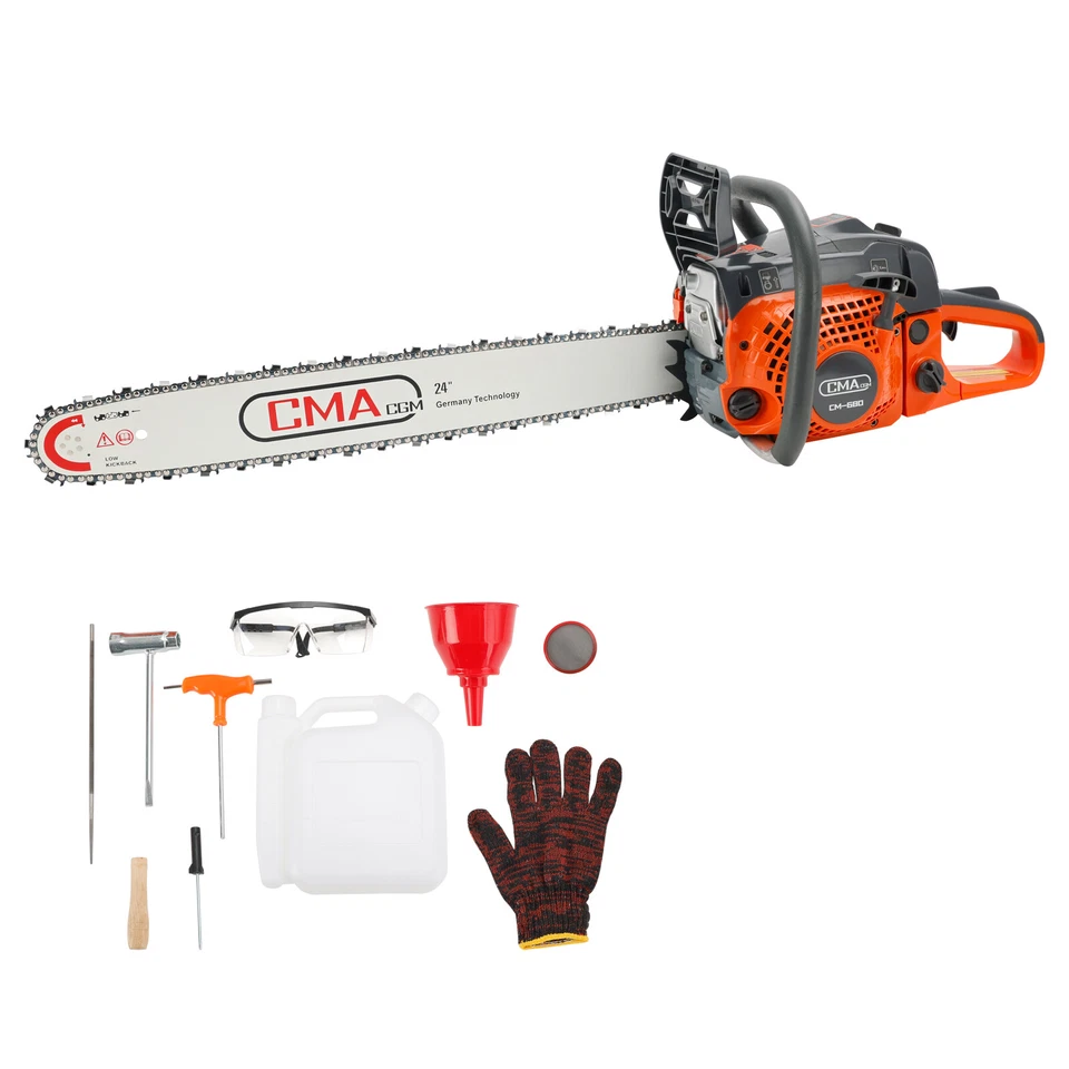 DARUPSUN 24" 68CC Gasoline Chainsaw Cutting Wood Gas Sawing Aluminum Crankcase Chain Saw