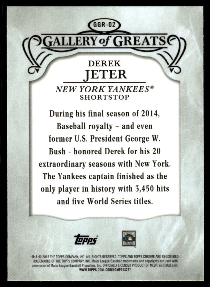 2015 Topps Chrome #GGR-02 Derek Jeter BASEBALL New York Yankees - Image 2 of 2