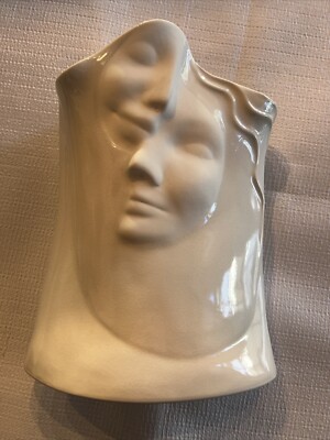 Blue Sky Porcelain 2 Face Vase White Chad Sara Lund Signed 1997