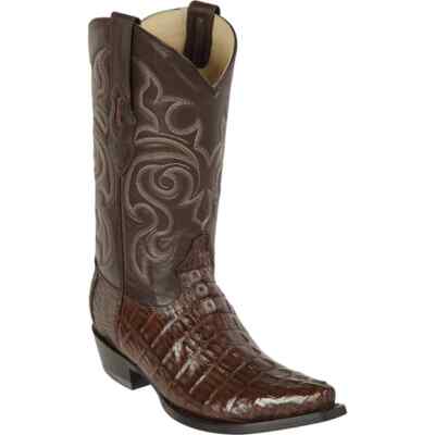 LOS ALTOS BROWN GENUINE CROCODILE CAIMAN TAIL SNIP TOE COWBOY BOOT D 940107