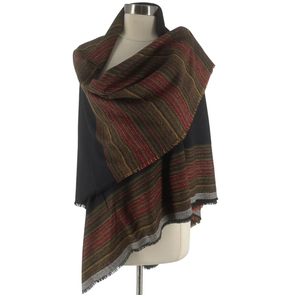 Винтажная шерстяная разноцветная полосатая шаль Emanuael Ungaro 60 дюймов x 60 дюймов - Изображение 3 из 4