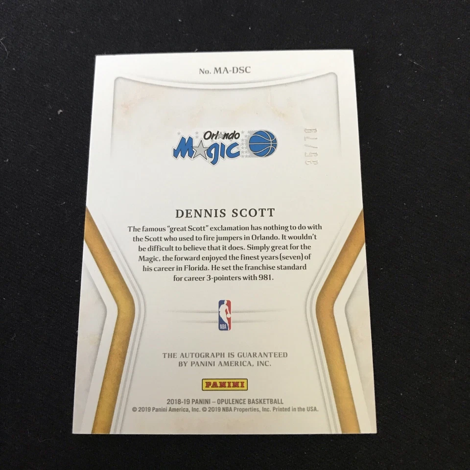 2018-19 Panini Opulence Dennis Scott Magnificent Autographs Auto #35/79 Magic Foto 2 de 2