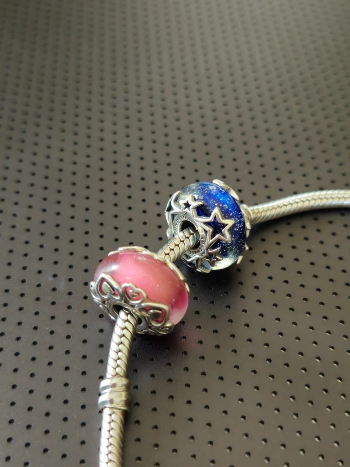 Set Of 2  New Pandora Murano Charms Reveal Your Love Pink & Galaxy Blue Star - Image 4 of 4