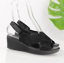 Mephisto Womens Sandal Size 40 10 Black Nubuck Slingback Cross Strap Wedge Heel