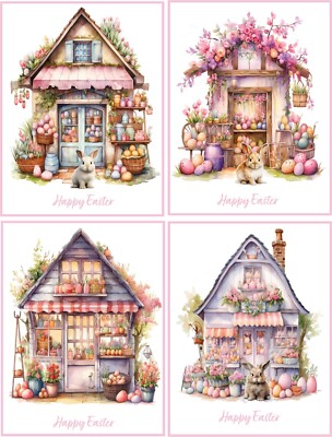 Easter Vintage Victorian bunny rabbit store watercolor 8 glossy blank card