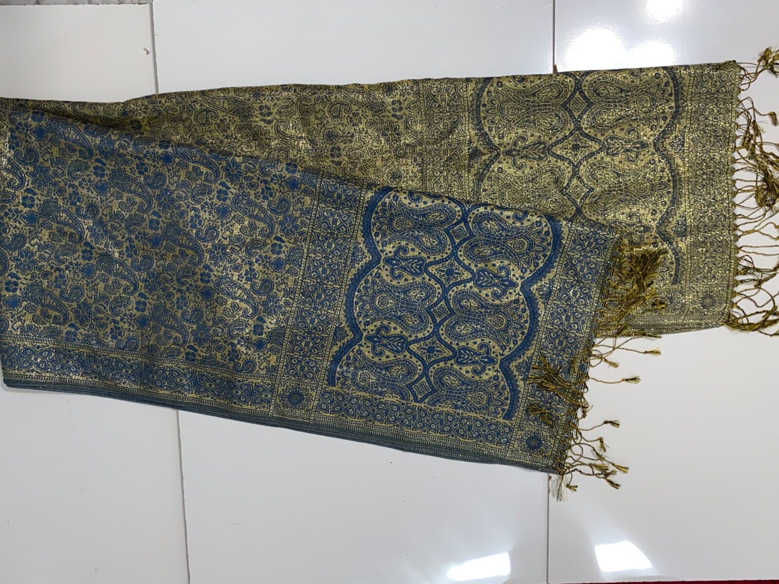 Yellow Blue Pattern Scarf - image 1