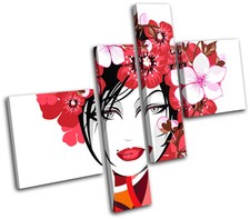 Floral Girl Fashion MULTI CANVAS WALL ART Picture Print VA