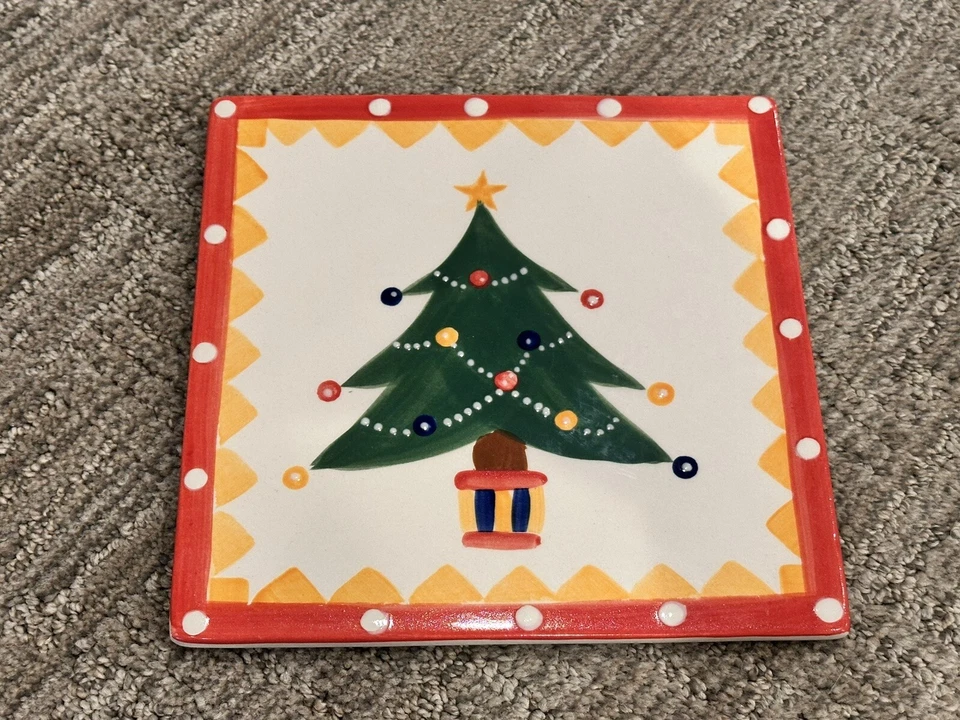ARTE VIVO CARNAVAL ÁRBOL DE NAVIDAD CERÁMICA 8" CUADRADO REMACHE AZULEJO USADO EN EXCELENTE ESTADO Foto 2 de 4