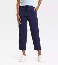 A New Day Chino Pants Women's High-Rise Stretch Tapered Ankle Size 2 Navy Blue