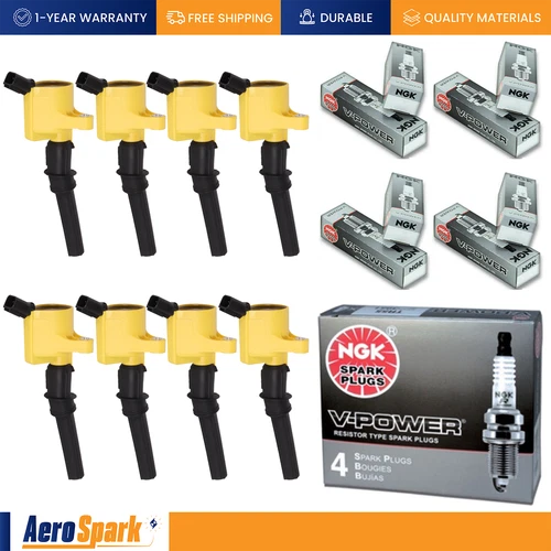 8 Heavy Duty Ignition Coil + NGK Spark Plug for Ford Mustang F150 4.6L V8 FD503