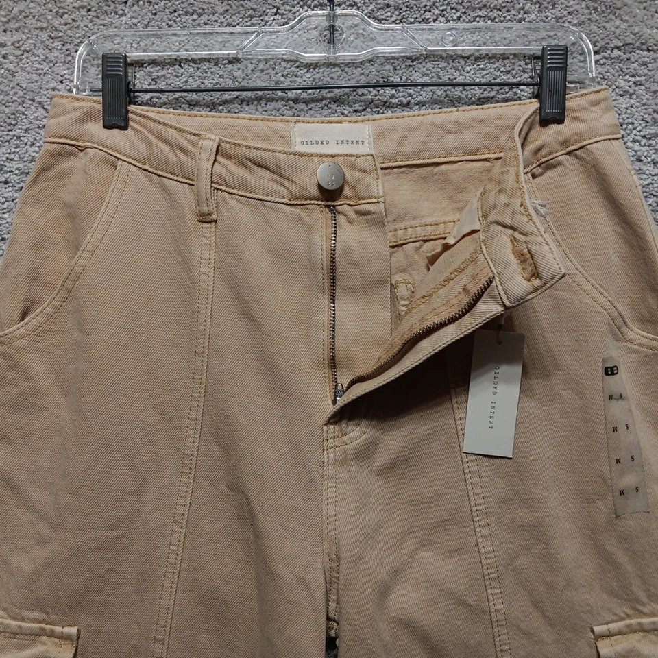 NUEVO CON ETIQUETAS BKE Pantalones con Hebilla para Hombres 28x32 Dorado Intent Carga GIF1063R Caqui Años 90 Pierna Ancha Foto 3 de 4