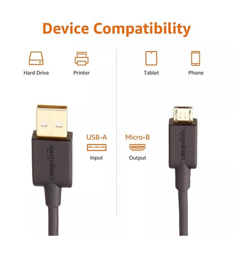 NEW Contixo 30” USB 2.0 A-Male to Micro B Charger Cable Black - Picture 4 of 4