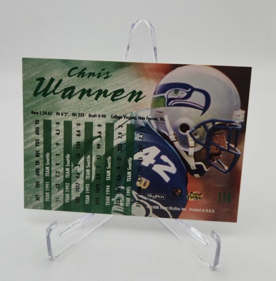 Chris - Warren - SkyBox Impact Rookies - 1996 - Seattle Seahawks - #114  - Image 2 of 2
