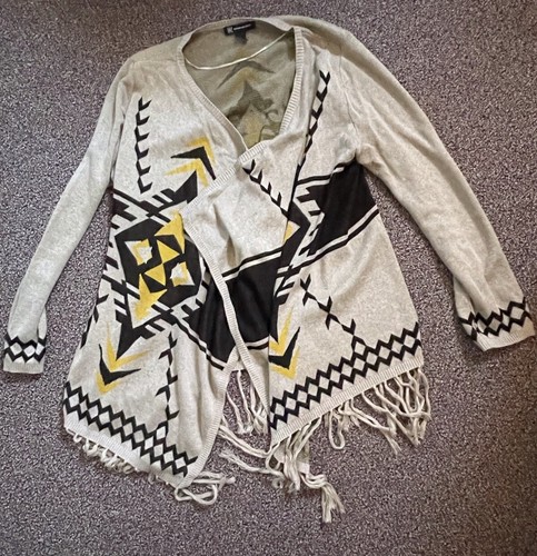 I.N.C. Women's SOUTHWEST OPEN FRONT PONCHO CAPE with FRINGE Shawl Wrap XL Aztec - Picture 6 of 11
