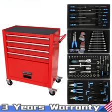 4-Drawer Rolling Tool Box Cart Tool Storage Cabinet Tool Chest w/ Tool Set Red