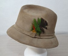 Stetson Size 7 Beige Suede Fedora Hat Side Feathers Made in USA